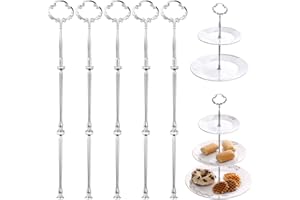 WolinTek Zestaw prętów do etażery, 5 zestawów, motyw kwiatowy, metalowe drążki, z otworami środkowymi, 2 do 3 poziomów, na tort weselny, stojak na tort (kolor srebrny)