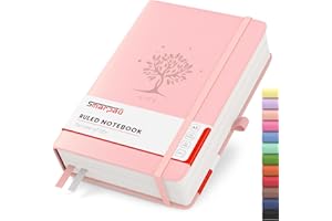 Smarpau Notebook A5-320 Pages Hardcover Leather Journal Notebook, 100gsm Thick Paper, College Ruled Lined Journals for Women Men Writing School Office, 14.5 x 21cm - Pink