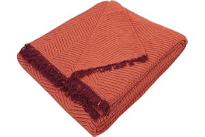 MERCURY TEXTIL- Colcha Multiusos Sofa,Manta Foulard,Plaid para Cama,Cubresofa Cubrecama,jarapas,Comoda Practica y Suave. Poliester Algodón (230 x 260cm, Espiga Naranja Granate)