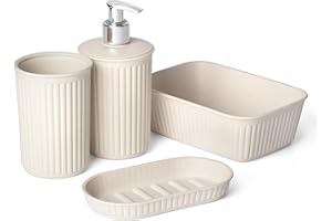 TATAY Set of 4pcs Bathroom Accessories (Tumbler + Soap Dispenser + Soap Dish + Organiser A6) Baobab ECOHOME, Polypropylene, BPA Free, 100% Recycled Plastic, Beige
