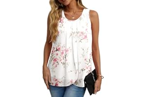 IWOLLENCE Womens Summer Vests Tops Blouses Chiffon Sleeveless Round Neck Lining Casual Shirts Flowy Ladies Tank Tops for Women UK