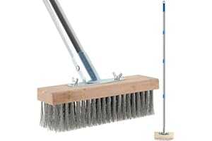 GATPHY 65Inch Stainless Steel Wire Broom with Long Handle, Stiff Metal Bristle Deck Scrub Brush, 4 Section Detachable Pole, Outdoor Floor Scrub Brush for Cleaning Moss, Algae, Weed