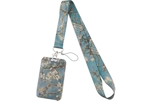 Juanooo Cute Van Gogh ID Card Holder Lanyard for Keys Aesthetic Flower Keychain Neck Lanyard for Women Girls for ID Badges Cool Cruise Lanyard for Ship Cards(Almond Blossom)
