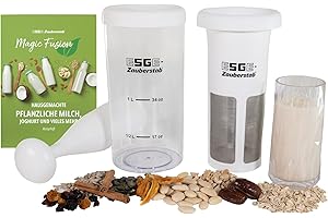 ESGE Zauberstab Magic Fusion 7500 Zubehör Set zur Herstellung von pflanzlicher Milch aus Nüssen Getreide Samen Smoothies Kaffee Suppen 1l für vegane Ernährung Sieb für Stabmixer inklusive Rezepte