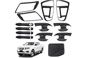 JHCHAN Body Kits for Nissan Navara, 2016-2025 Navara Accessories, D23 NP300 -Nissan Navara Exterior Car Light Guard Side Door Handle Cover Fuel Tank Door Protector Trim Assembly (17 PCS Matte Black)
