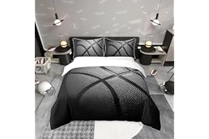 LOUSSIESD Tbrand Set Biancheria da Letto Pallacanestro Nero Matrimoniale 3D Collezioni Sportive Copripiumino per Bambini Ragazzi Adolescenti Ultra Morbido 3 Pezzi Freschi Ragazzi Giovani Set Copripiumino (1