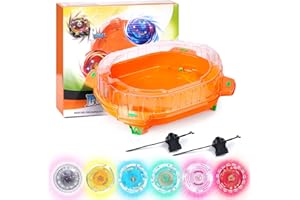 AIBREAY Stadium Set with 6 Light Ignite Spinning Tops and 2 Launchers, Metal Fusion Battling Game, Boys Toy Kids Gift 6+ (Orange)