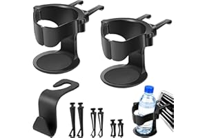 RTHYNTI 2 Pcs Car Cup Holders, Adjustable Air Vent Cup Holder with 3 Pairs Ventile Clips, and Car Seat Hooks Universal Car Beverage Organizer for Water Coffee and Juice Drink Stand-Black