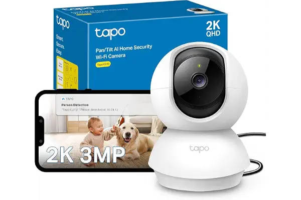 Tapo C210 - Cámara de Vigilancia WiFi Interior 360º, 2K 3MP, Detección IA | Detección Movimiento, Personas y Llanto de Bebé. Visión Nocturna. Alarma Luz y Sonido. Almacenamiento Local o Nube. App Tapo.
