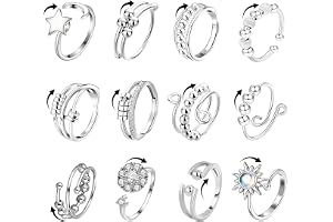 ZhouWei 12 stycken anti-stressring för kvinnor, anti-stressringar set i rostfritt stål, justerbar öppen fidget, anti-stressring, ångestlindringar, för avslappning, dam, herr