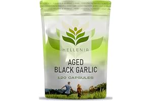 Aged Black Garlic 12,000mg - 120 Capsules | Black Aged Garlic Bulb Extract 100:1 | Antioxidant and Cholesterol Support | Vegan and Gluten Free - Made in The UK by Hellenia