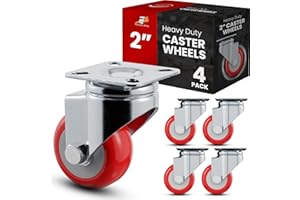 Online Best Service 4 Pack Caster Wheels Swivel Plate On Red Polyurethane Wheels (2 inch Plate)