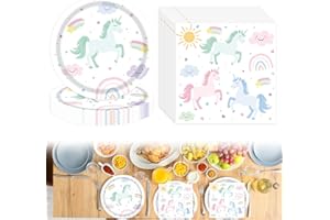 EKUKEON 40 Stück Einhorn Partygeschirr Set,Einhorn Geschirr Set,20 Gäste Mit Einhorn Pappteller,Servietten,Einhorn Geburtstag Geschirr,Kindergeburtstag Party Deko