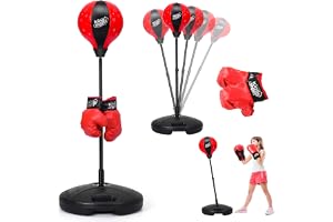 GOPLUS Punchingboll, höjdjusterbar stående box 81–123,5 cm, punch boxningsset inkl. boxningshandskar och handpump, bas för fyllning med vatten eller sand, boxningssäck för barn över 3 år