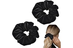 WANTUSHUI 2 StücScrunchies Haargummi Damen,Dicke Haargummis Damen,Elastic Haarschmuck,Haarreif Hair Ties,Einfarbige Scrunchies Samt,Haargummi scrunchie,Weiche Haarbänder(Schwarz)