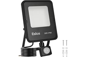 Eslas Upgrade 30W Motion Sensor Outdoor Security Light, 3000LM Floodlight with PIR, IP65 Waterproof, for Driveway, Front Door, Backyard, 6500K