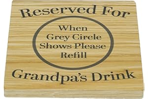 MORNNG CUPPA LAUGH SHARE REPEAT Solid Oak Coaster Reserved For Grandpa's Drink. Great Gift Idea For A New Grandparent. Birthday Present Idea, Christmas Stocking Gift for Grandpa. 9.8cm x 9.8cm Drinks Mat., Grey