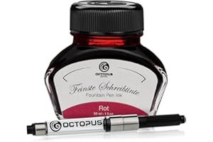 Octopus Fluids Füllhaltertinte im Tintenglas inklusive Konverter, Schreibtinte für Füllhalter, Füllertinte in Rot 30ml mit Tintenkonverter