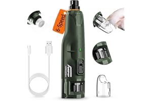 Casfuy Dog Nail Grinder Quiet - (45db) 6-Speed Pet Nail Grinder with 2 LED Lights for Large Medium Small Dogs/Cats, Professional 3 Ports Rechargeable Electric Dog Nail Trimmer with Dust Cap