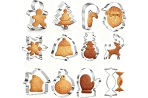 LIANRISES 12 Piezas Moldes Galletas Navidad, Navideño Campanas Molde, Cortadores De Galletas Navideñas, Reno, Muñeco De Nieve, Santa Claus, Copo De Nieve, Acero Inoxidable