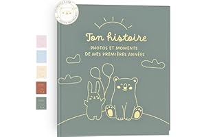 HuBorns - Livre de Naissance Bébé pour Coller des Photos et Écrire avec plus de 50 Pages et Autocollants, Album Photo Bebe de Première Année jusqu'à ses 5, Idéal comme Cadeau Naissance Fille et Garçon