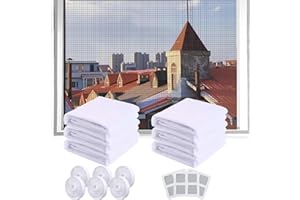 AOMAIGAD Zestaw 6 sztuk siatek zabezpieczających przed owadami, 150 x 130 cm, moskitiera z 6 rolkami, samoprzylepne, przycięte do rozmiaru moskitiery, 3 naklejki naprawcze (białe)