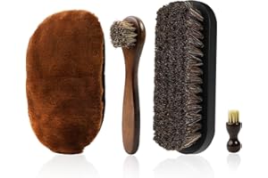 DBTW Lot de 4 brosses en crin de cheval pour cuir lisse - Kit de cirage de chaussures de qualité supérieure - Marron nubuck - Pratique - Pour bottes, chaussures, sièges de voiture