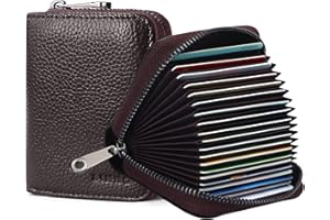 Goopai RFID 20 Card Slots Credit Card Holder Genuine Leather Accordion Card Case Small Wallet for Women or Men with Zipper (New-Coffee)