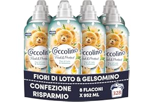 Coccolino Ammorbidente Concentrato Fiori di Loto e gelsomino, Ammorbidente Lavatrice Fresh&Protect, Morbidezza Naturale, Freschezza Lunga, 41 Lavaggi, 8 x 952 ml