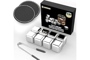 SAICOOS Eiswürfel Aus Edelstahl Wiederverwendbare Whisky Steine Ice Cubes Set, Whiskysteine, Wein Kühlsteine Für Getränke, Vatertagsgeschenke Geschenke für Männer und Ehemann, 8 Stück