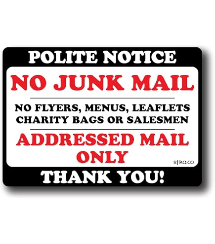 Stop Junk ail - No Leaflets or Junk ail Please - Door Letter Box Sticker for Door Sign Post