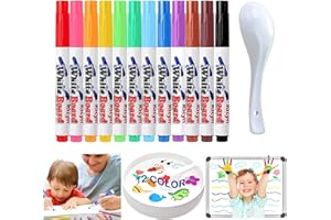 JSHENG Magic Pen Dibujos en el Agua, 12Pcs Rotuladores Agua Magicos, Rotuladores de Agua con Cuchara, Rotuladores Niños, Rotulador Agua Magico, para Dibujo Graffiti Escritura Pizarra Ropa
