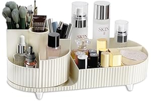 TSDRBWO Makeup Organiser with Brush Holder Rotating Skincare Cosmetic Organisers for Dressing Table, Cosmetic Storage Foundations Concealers Lipsticks Shadows for Bathroom Bedroom
