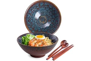 Auanlay Ceramiczna miska do ramenu, 1200 ml, zestaw 2 japońskich misek na makaron z łyżkami i pałeczkami, ogon pawia