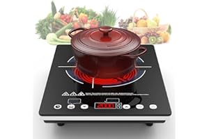 VBGK Portable Ceramic Hob 2000W, Pulg in Electric Ceramic Hob, Single Electric Hob with 4-Hour Timer, 10 Power Levels, Safety Lock & Sensor Touch, Residual heat Remind, 220V-240V