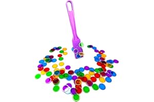 ACPOPBM Kit de Bingo Magnétique - 1 Bâton Magnétique + 100 Jetons Loto - Jeu Éducatif pour Enfants et Accessoire Pratique de Stockage (Bâton Violet& jetons de Loto Multicolores)