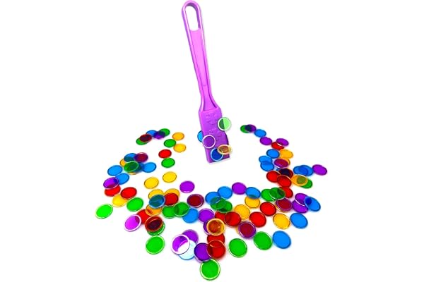 AcpopbM Kit de Bingo Magnétique - 1 Bâton Magnétique + 100 Jetons Loto - Jeu Éducatif pour Enfants et Accessoire Pratique de Stockage (Bâton Violet& jetons de Loto Multicolores)