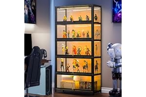 SCRIBORA Curio - Vitrina de 5 niveles con puertas acrílicas, organizador de juguetes coleccionables y estante de exhibición, estantería para sala de estar, oficina, sala de juegos, hogar, bambú (puerta