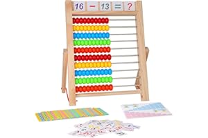 WOODMAM Wooden Frame Abacus for Kids Math，Kid Learning Toy with Multi-Color Beads, Counting Sticks, Number Alphabet Cards, Manipulative Math Calculating Tool (small)