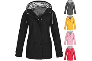 LUCKME Women's Waterproof Jacket with Hood Outdoor Ladies Summer Rain Jackets Lightweight Quick Dry Zipper Windbreaker Raincoat Windproof Waterproof Coat Light for Hiking Cycling Camping
