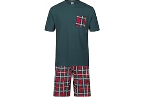 NORTH EAST Mens Short Pyjamas PJ Set Premium Sleep Lounge Tartan Plaid Nightwear M-XXL New