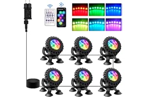 NATPOW Luci Sommergibile Piscina RGB, Cambiano Colore Luci per Laghetto Bluetooth Telecomando Controllabile, 5V Impermeabile IP68 Luce Subacquea per Giardino, Acquari, Fontana, Laghetto, 6 in 1