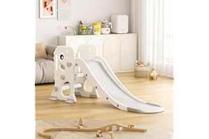 VUECER Rutsche mit Klettergerüst für Kinder: Indoor Spielplatz mit - Aufbewahrungsbox Tunnel Treppenleiter Basketballkorb und Durchgangsbereich Gartenrutsche (Stegosaurus-Gray)