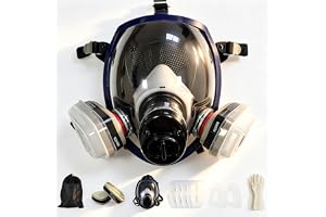 CERKAKITCH Andningsskyddsmask, helmask med 10 filter, helansiktsmask, dammmask, återanvändbar dammskyddsmask för slipning lackering, polering, fint damm, sprutning, kemikalier, gör-det-själv
