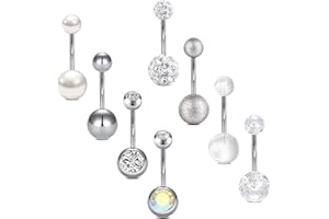 Crdifu 8 Piezas Piercing de Ombligo de Plata 14G Anillos de Ombligo de Acero quirúrgico joyería Piercing 8/10/12/14mm Disponible