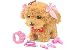 TOMMYHOME Chiot électrique en Peluche avec Laisse à Distance, Animal Qui Marche et aboie, Cadeau de Vacances pour Les Filles