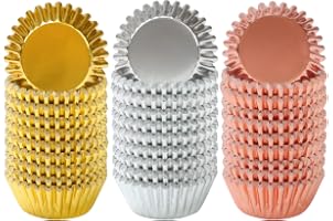 Pirottini da forno in alluminio con coperchi, 50 pezzi, color oro, per dessert, cupcake, dolci, budini, per matrimoni, Natale, cucina, feste di compleanno