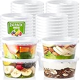 LATERN 24 Stück Kunststoffbehälter mit Deckel, 360ml /12oz Wiederverwendbare Aufbewahrungsbecher für Lebensmittel Auslaufsich