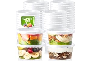 LATERN 24 Stycken Plastbehållare med Lock, 360ml / 12oz Återanvändbara Glas till Matförvaring, Läckagefria, Fryssäkra, Mikrov