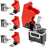 QWORK&reg; 4 Pieces Toggle Switches with Waterproof Cover, 10A/12VDC, 6A/24VDC, 2 Pin 2 Position SPST Switch